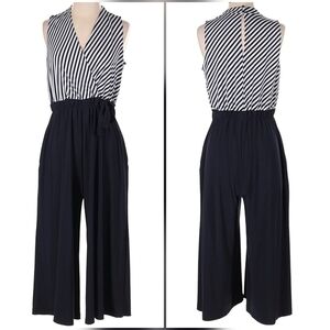 Sandra Darren Navy and White Jumpsuit LARGE
